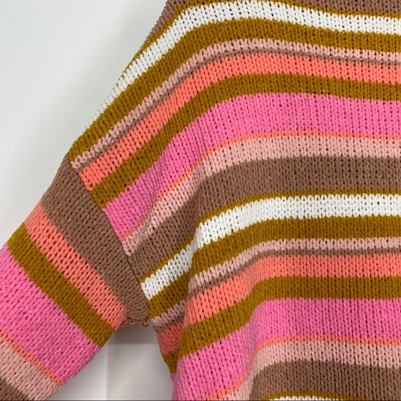 Aerie Oversized Pink Brown Peach White Multi Stripe Chenille Knit Sweater New - Picture 7 of 13